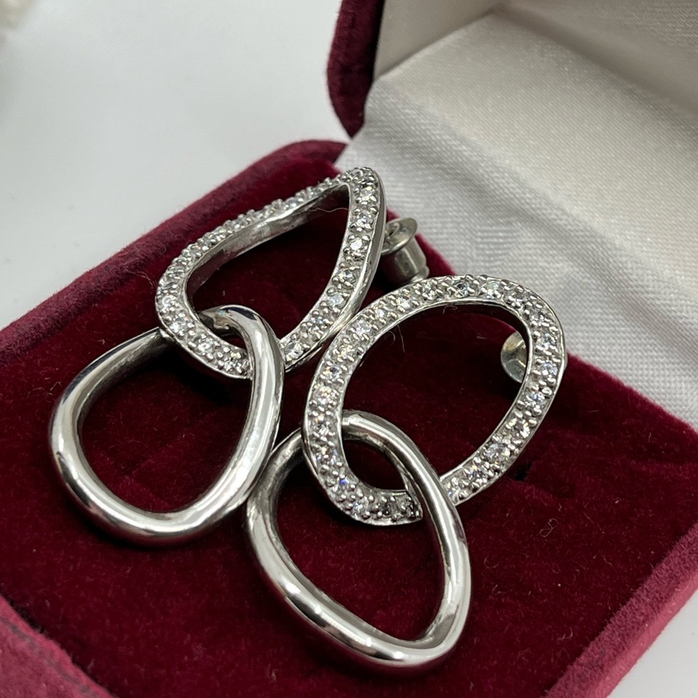 Vintage Sterling Silver Dangle Earrings with Brilliant Sparkle - Picture 3 of 15